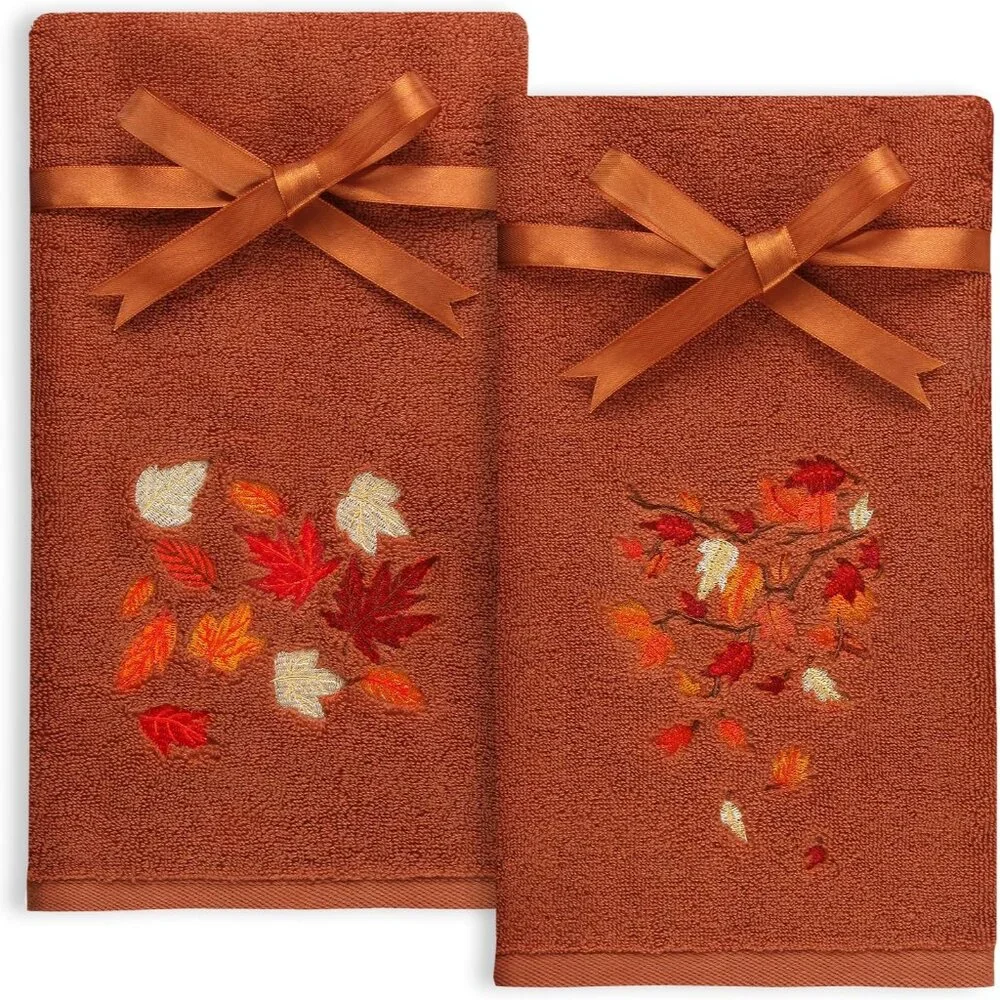 2 Pack Autumn Leaves Hand Towels - Premium Cotton for Stylish Fall Decor